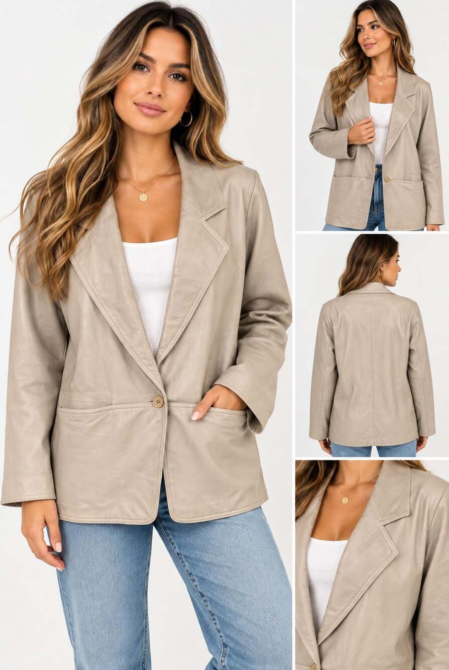 Gray Leather Vintage Blazer Jacket Size 12